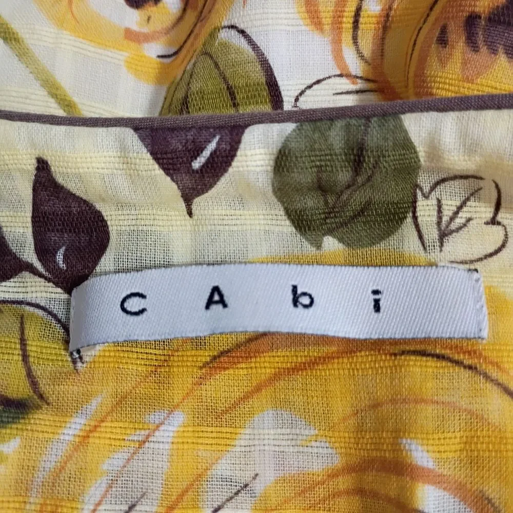 Cabi Yellow Rose Print A Line Sleeveless Dress Sz 4 Cotton Milkmaid Cottagecore